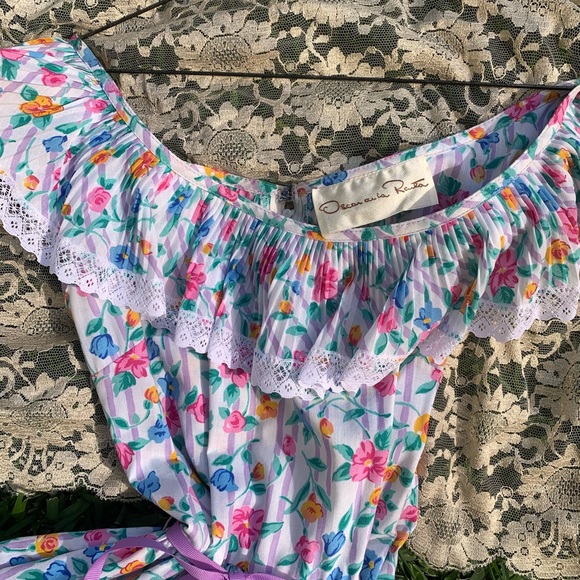 VINTAGE Oscar de la Renta Floral Summer Tea Dress - Picture 8 of 12